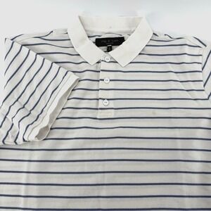 Rag & Bone Mens XL Short Sleeve‎ Stretch White with Blue Striped Golf Polo Shirt
